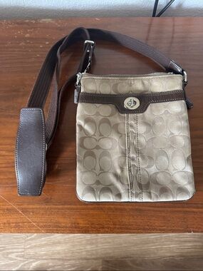 Coach Crossbody Bag in Khaki and Brown Canvas